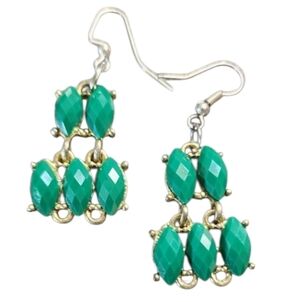 Green and Goldtone Chandelier Earrings with Cascading Beads